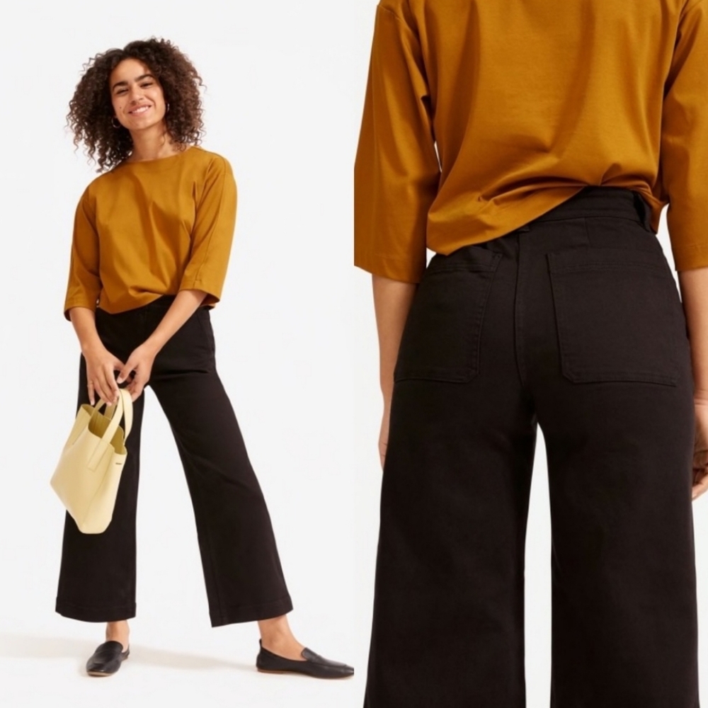 Everlane Black Wide-Leg Crop Short Chino Pants